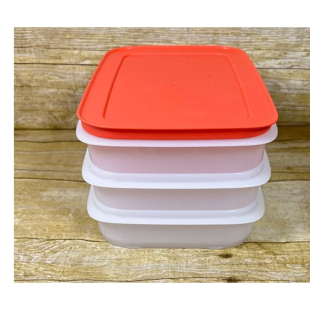 TUPPERWARE Freezer Mate Plus Stackables 3 Sheer Bottom Coral AIR Tight Seal